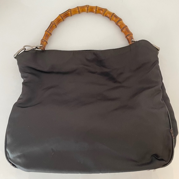 Gucci Brown Nylon Bamboo handle Shoulder Bag/ Rare Vintage - Picture 4 of 16